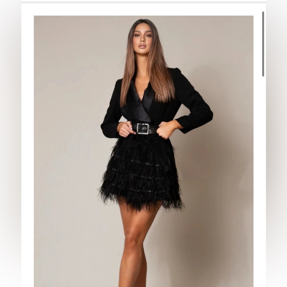 Elegant Black Feathered Mini Dress